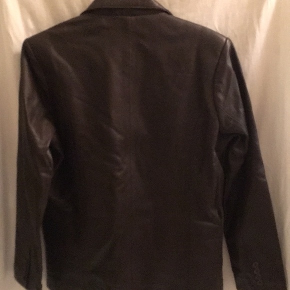 NOORA One-Button Leather Blazer Jacket Brown Sz L Lined Pockets - Picture 4 of 11